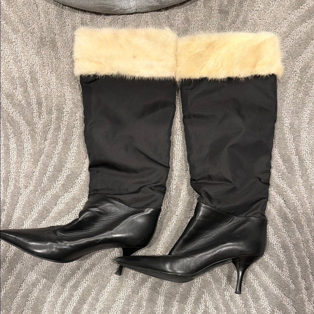 Vicini Black and Cream Fur-Trimmed Boots